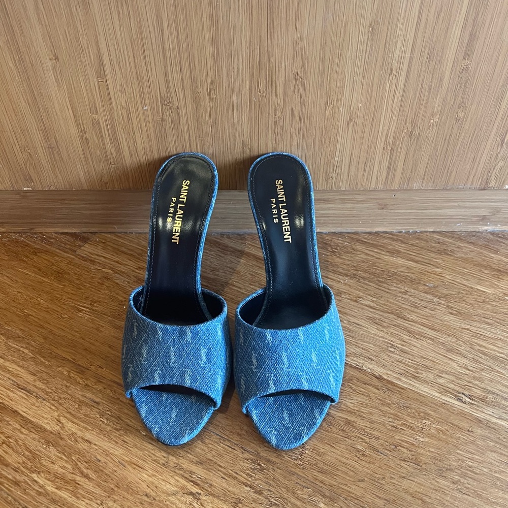 Saint Laurent denim monogram mule heels